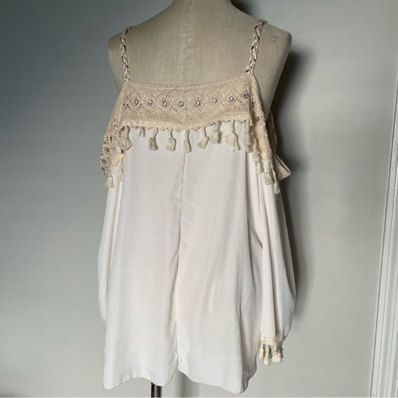 Luxe Moda cream boho off the shoulder flowy top size XL - Picture 4 of 7